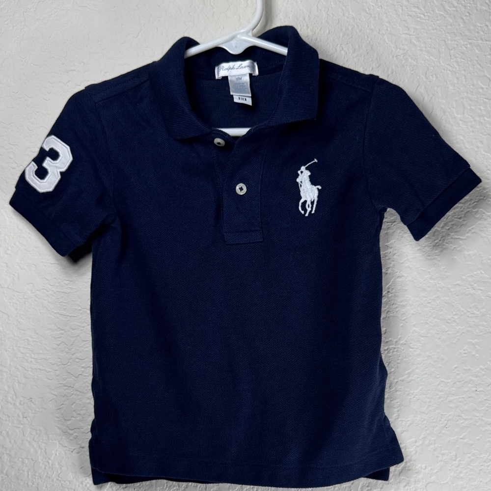 Ralph Lauren Navy Kids Polo with White‎ Pony and Sleeve Number